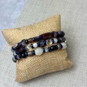 Agate Sodalite Crystal Beaded Stretch Bracelet Set of 3 Handmade